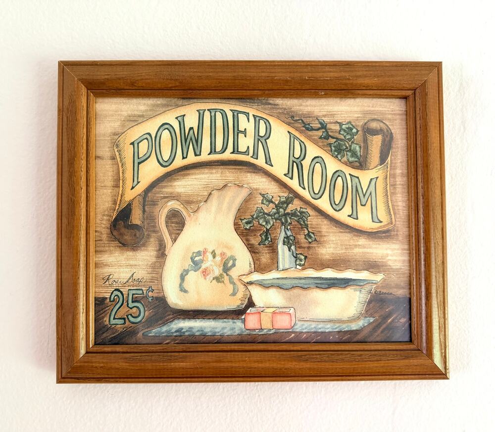 Vintage Farmhouse Powder Room Framed Wall Art - Becca Barton Country Sign 12x10
